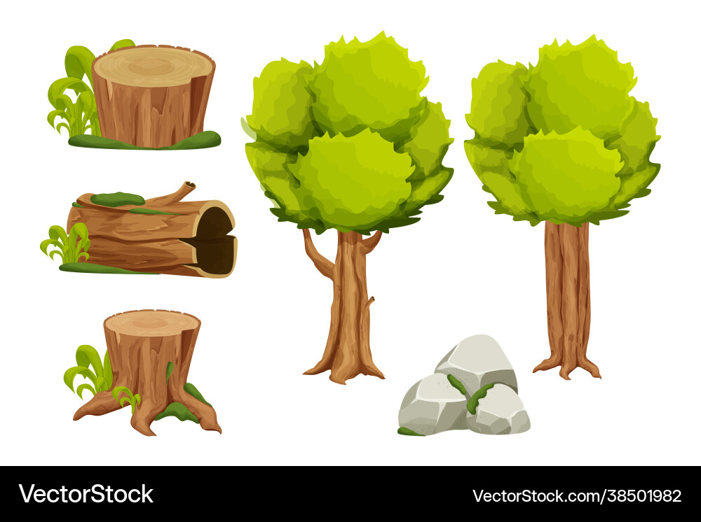 Forest nature elements landscape set with tree Forest nature elements landscape set with tree vector image
