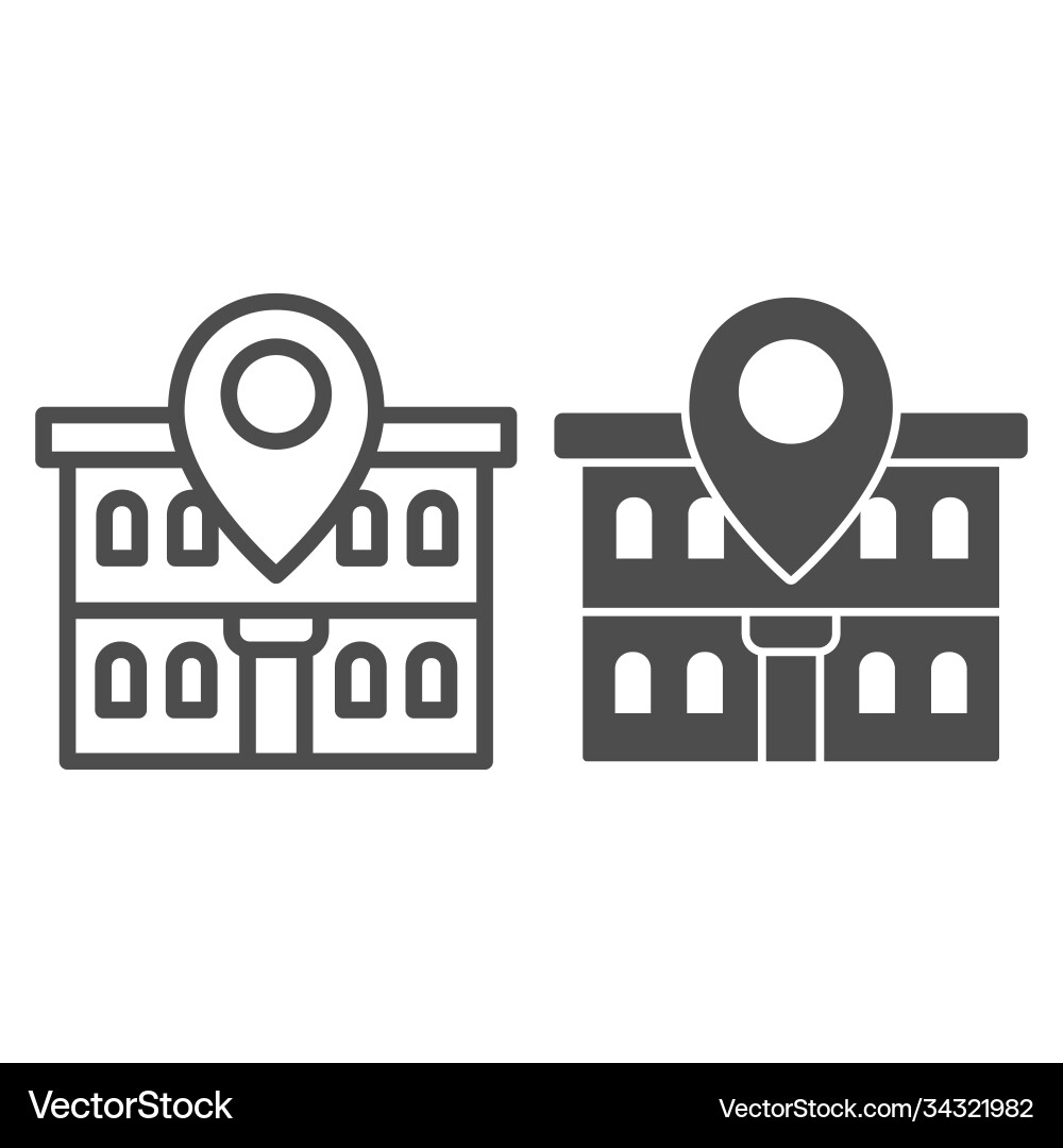 Office building and map pin line solid icon Office building and map pin line solid icon Vector Image
