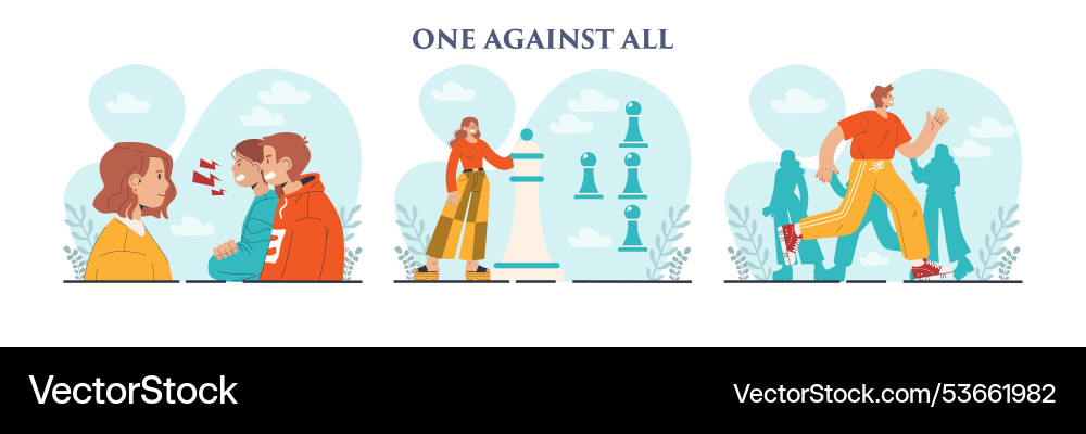 One against all set character standing out One against all set character standing out vector image