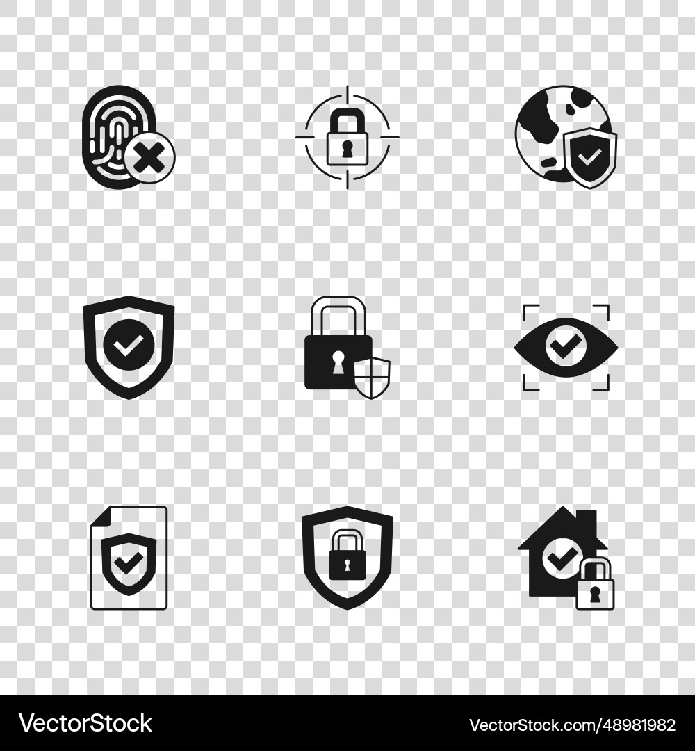 Set shield security with lock eye scan house Set shield security with lock eye scan house vector image