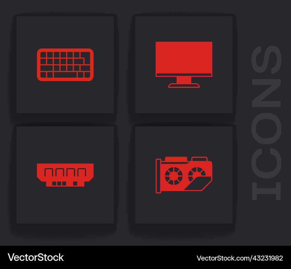 Set video graphic card keyboard computer monitor Vector Image