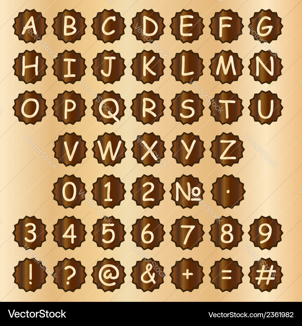 Wooden alphabet blocks with letters and numbers Vector Image