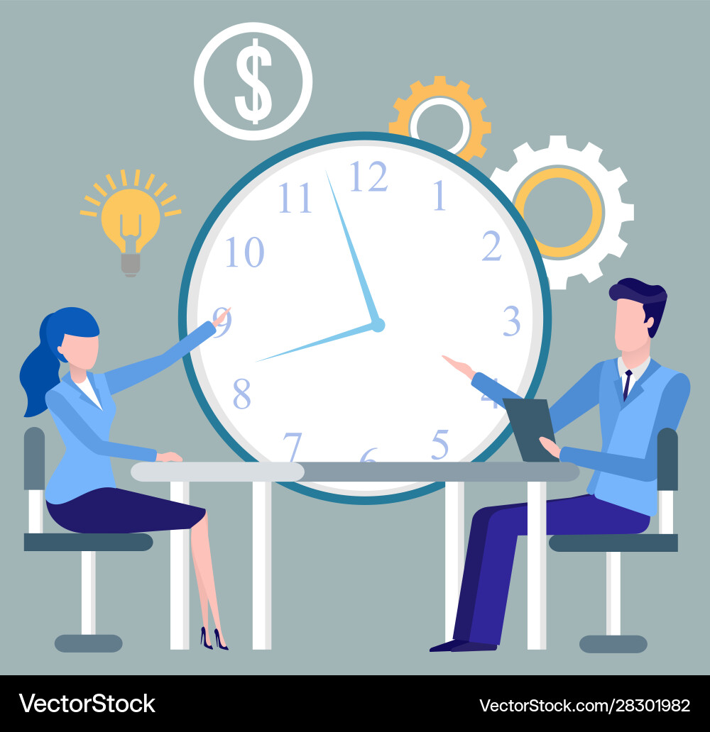 Worker developing time management clock Worker developing time management clock vector image