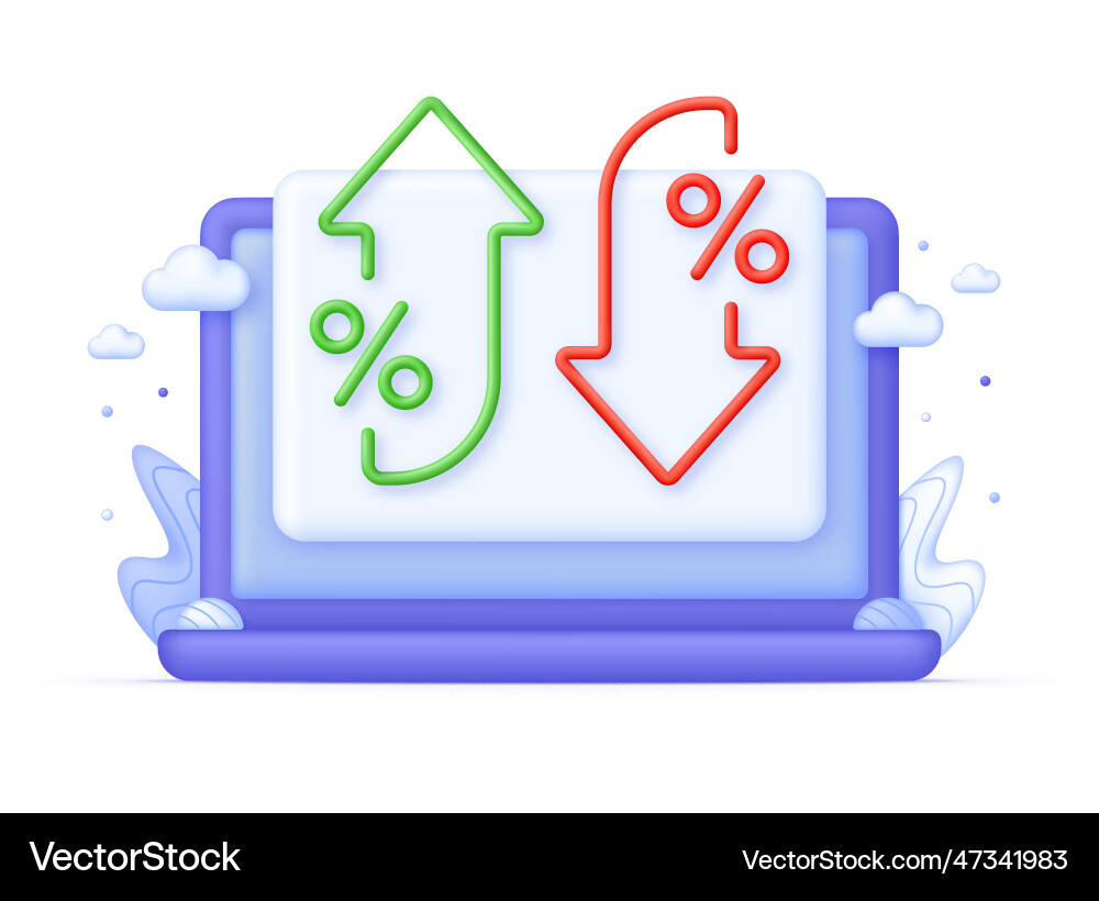 3d percent and arrow icon on computer vector image