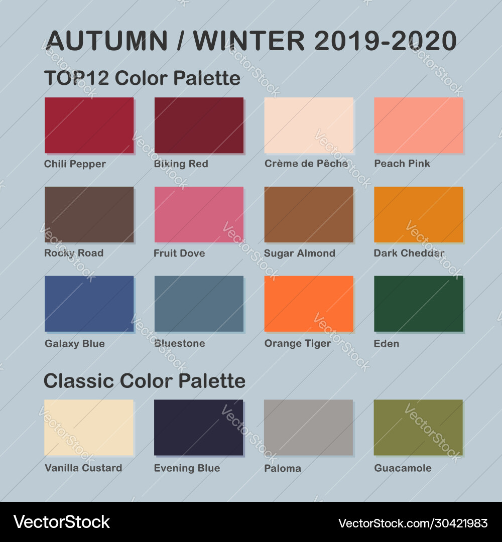 Autumn winter 2019-2020 trendy color palette vector image