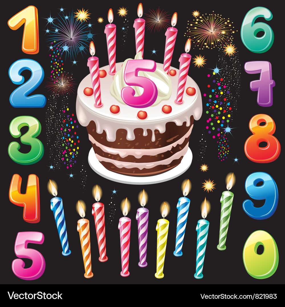 Birthday Cake with Fireworks vector image