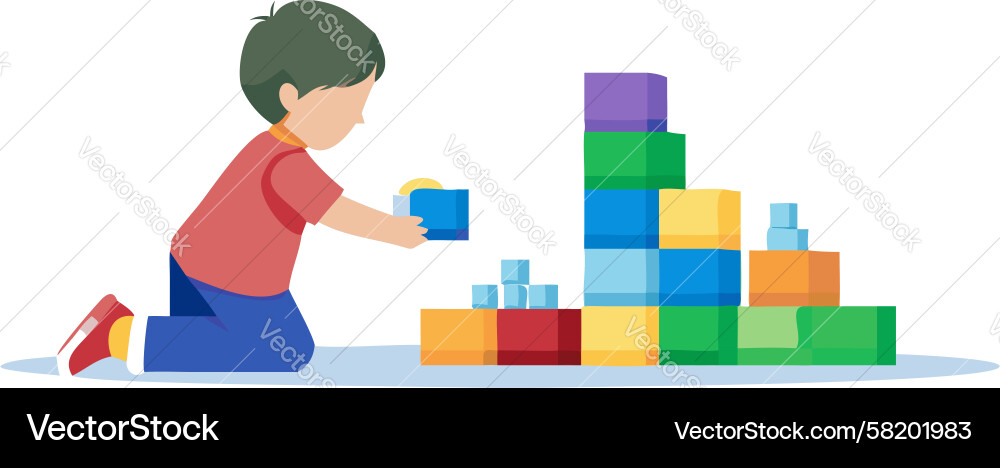 Child Playing with Colorful Blocks Vector Image