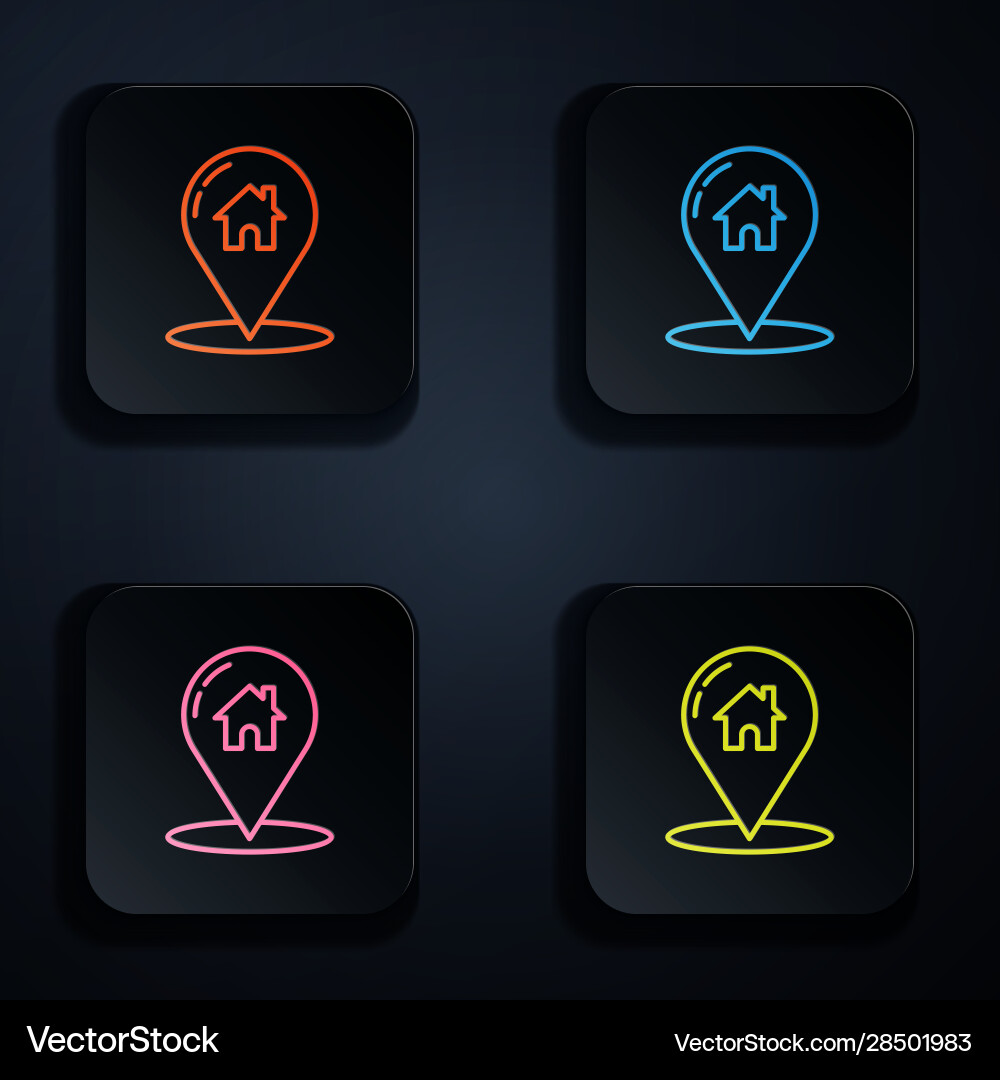 Color neon line map pointer with house icon Color neon line map pointer with house icon vector image
