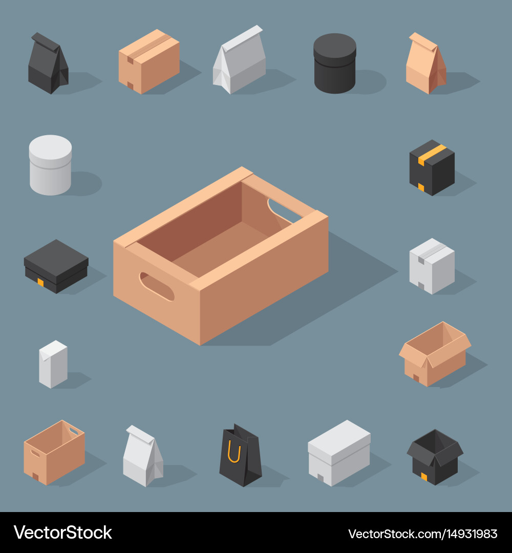 Different box isometric icons isolated move vector image