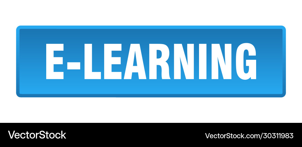 E-learning button square blue push vector image