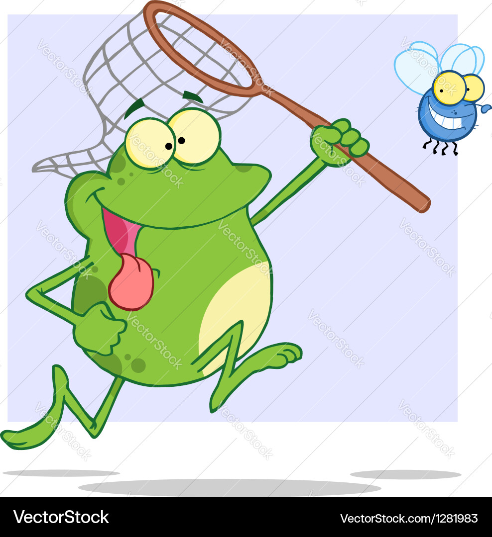 Frog Catching Fly with Net vector image
