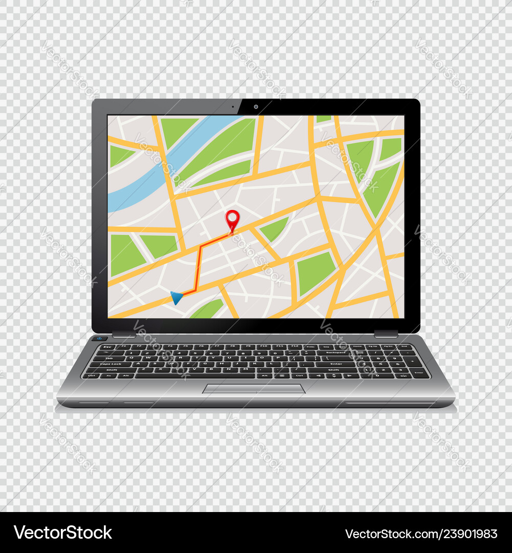 Gps map on display of laptop isolated Gps map on display of laptop isolated Vector Image
