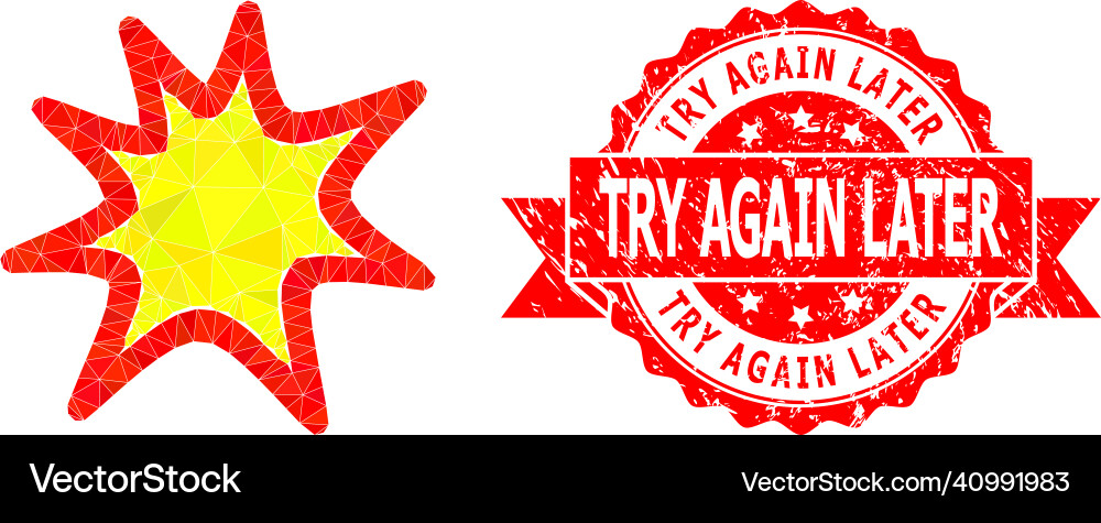 Grunge try again later seal and exploding boom low Vector Image