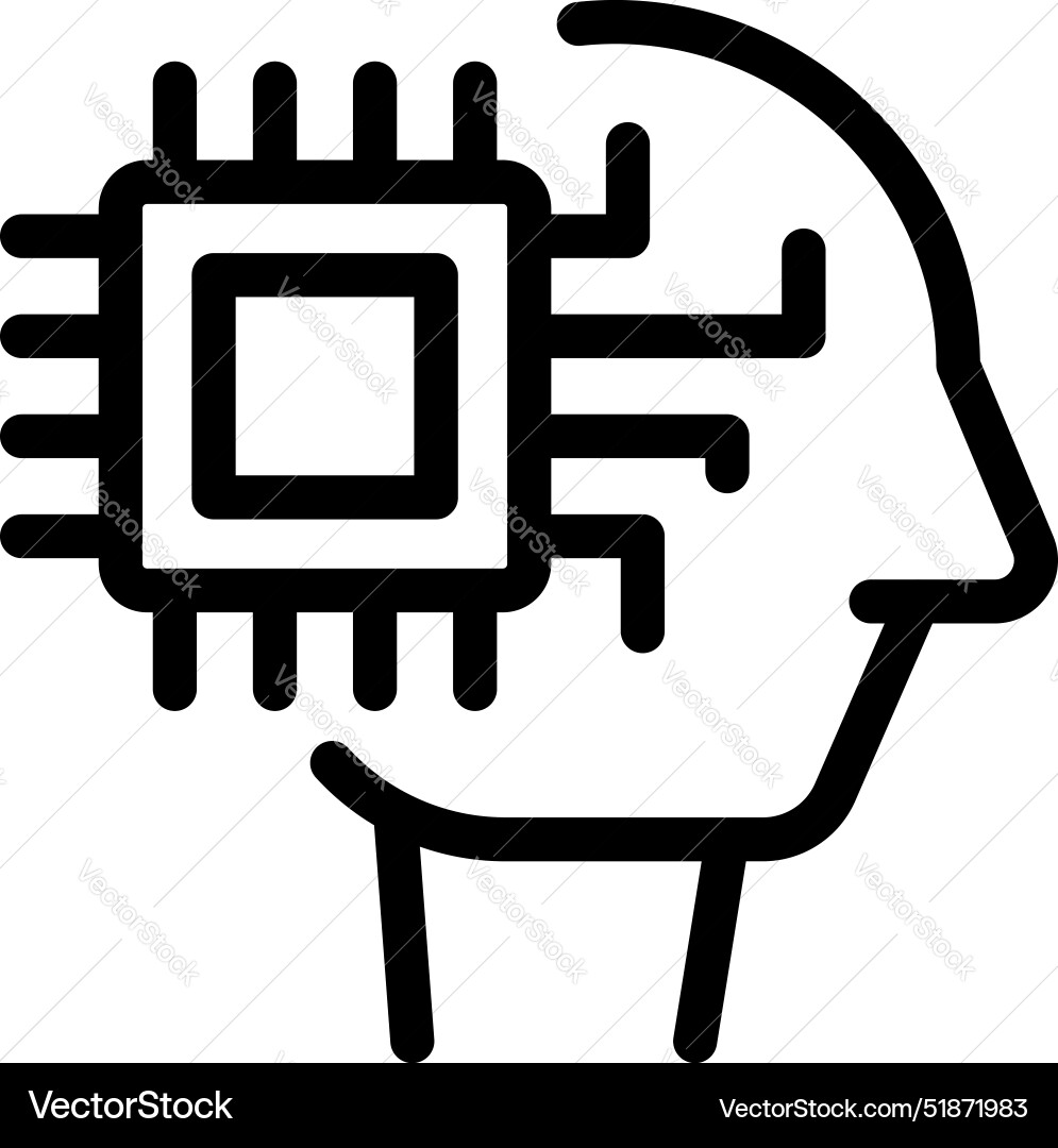 Human head profile with cpu showing artificial Human head profile with cpu showing artificial vector image