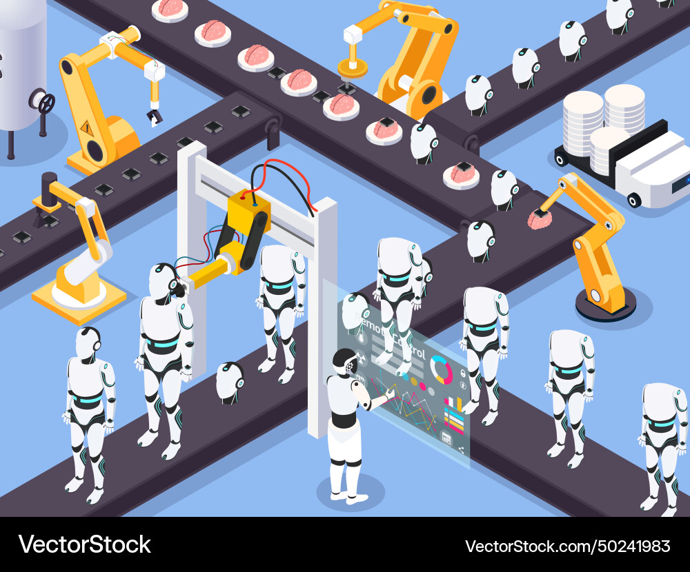 Robots assembly line composition Robots assembly line composition vector image