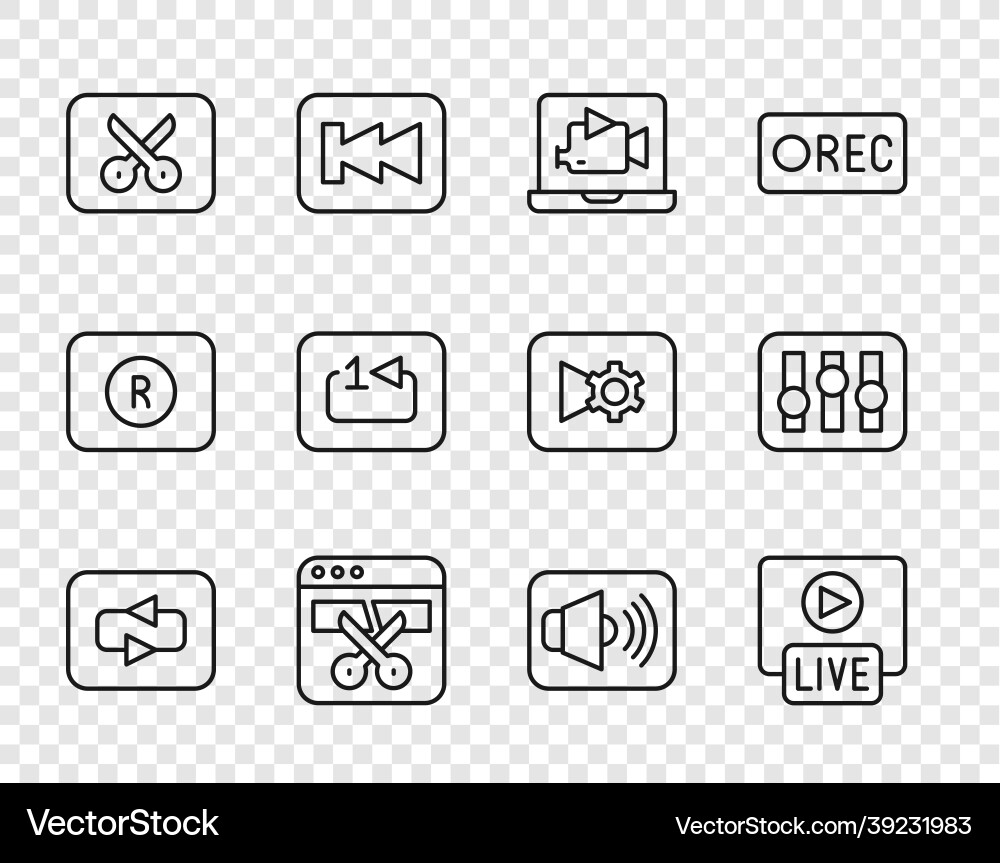 Set line repeat button live stream online play Vector Image