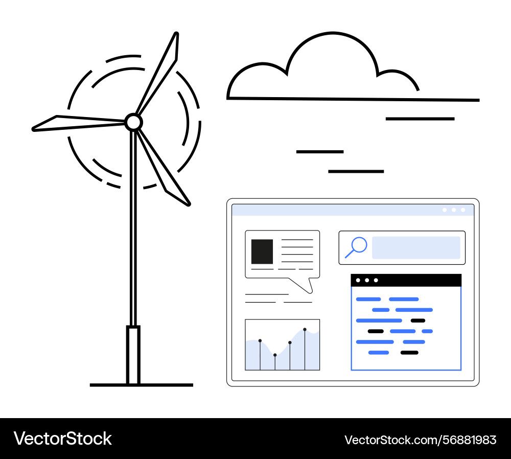 Wind turbine with analytics dashboard and cloud Wind turbine with analytics dashboard and cloud Vector Image