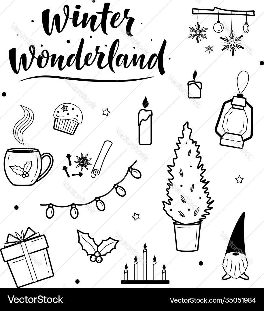 Big set hygge lifestyle cozy elements winter Big set hygge lifestyle cozy elements winter Vector Image