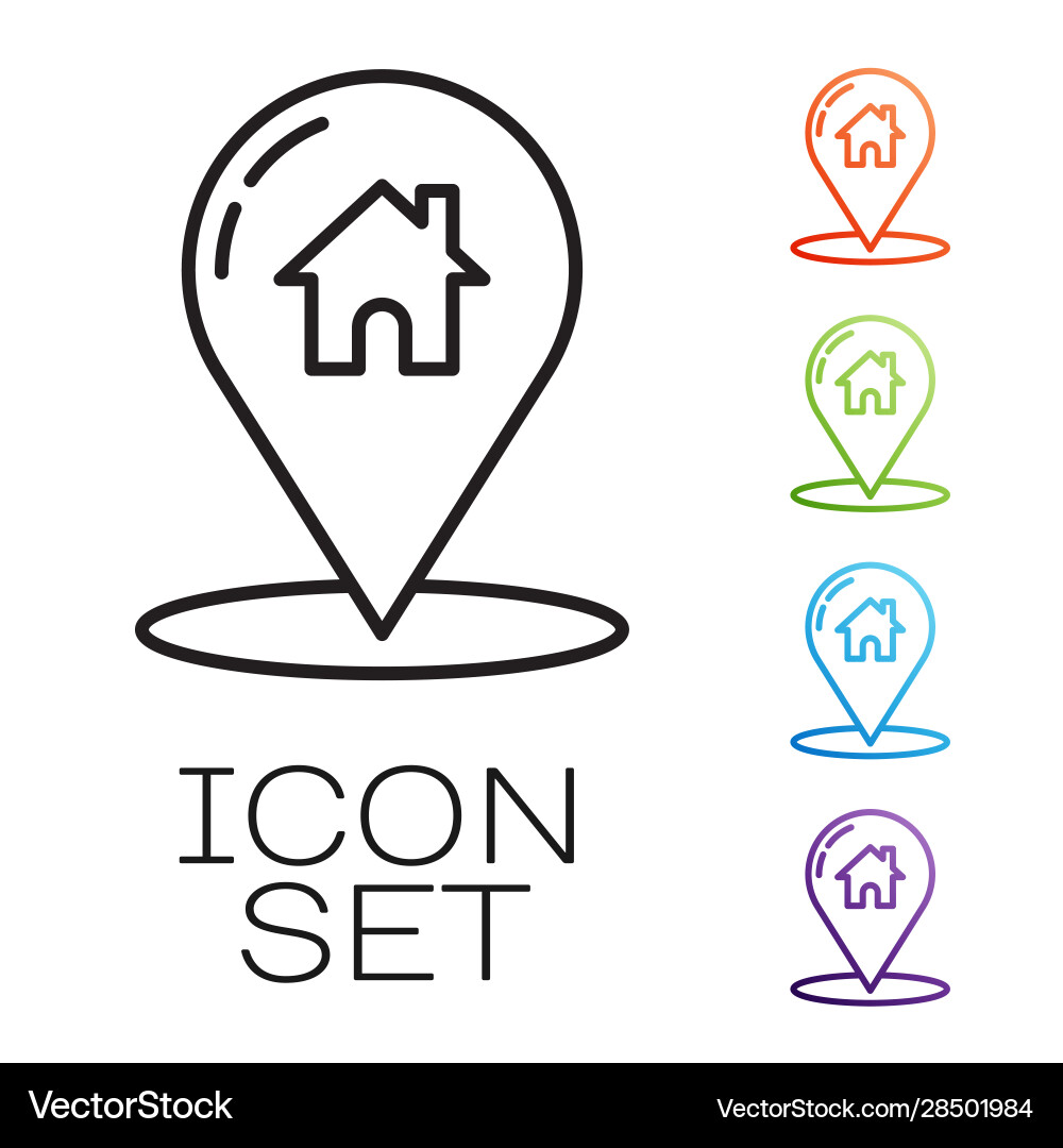 Black line map pointer with house icon isolated Black line map pointer with house icon isolated vector image