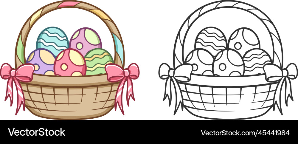 Easter basket full of eggs cartoon outline set Easter basket full of eggs cartoon outline set vector image