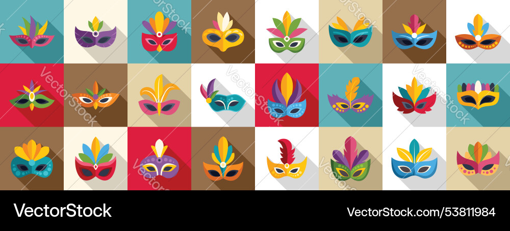 Face mask feathers icons set collection Vector Image