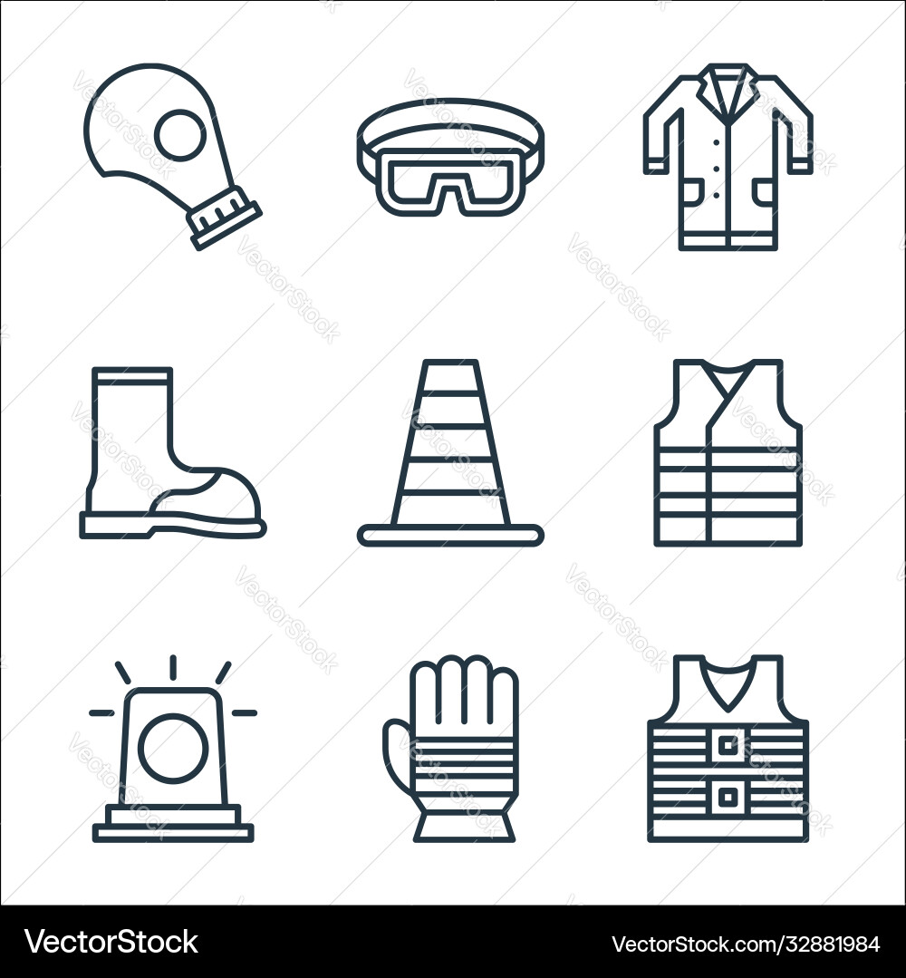 Flat rescue and protective line icons linear set vector image