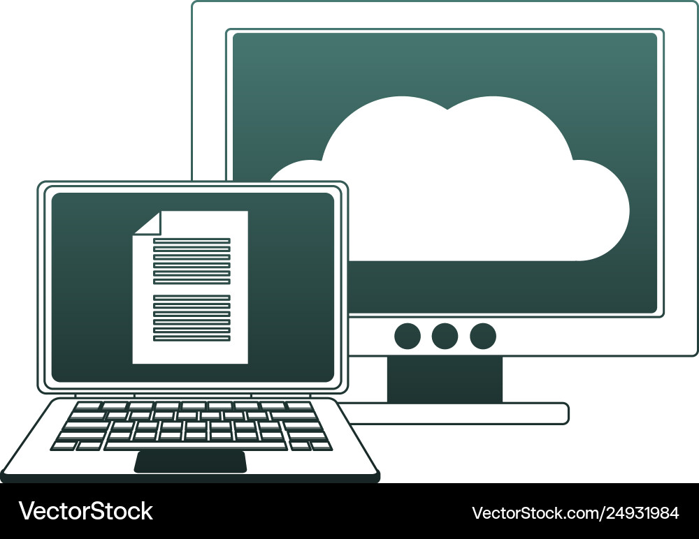 Laptop and computer with cloud computing blue vector image