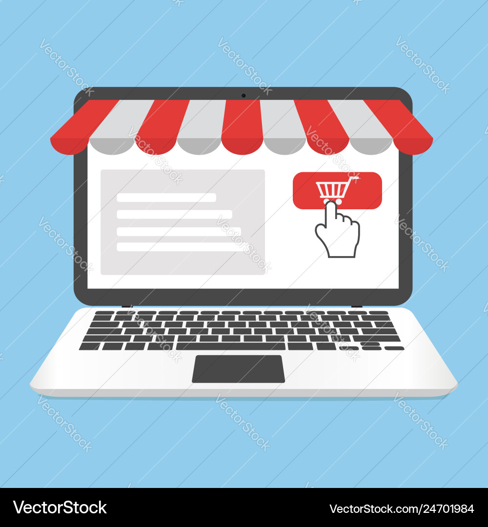 Online-Shopping-Konzept mit offenem Laptop Online-Shopping-Konzept mit offenem Laptop vektorbild