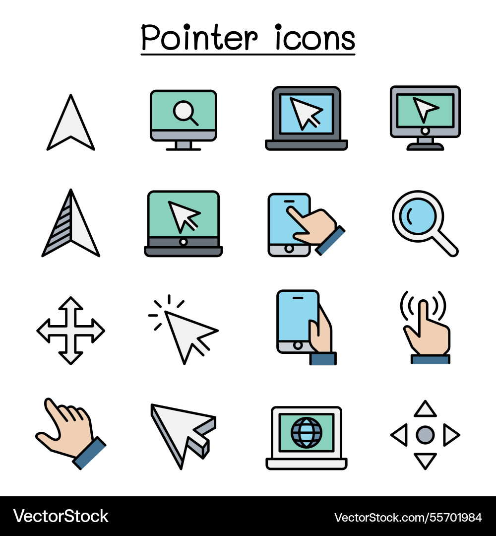 Pointer und Cursor-Symbol im Farbton Stil gesetzt Pointer und Cursor-Symbol im Farbton Stil gesetzt vektorbild