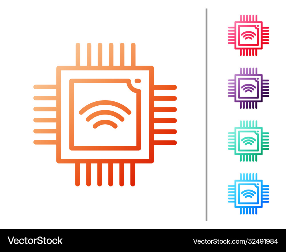 Red line computer processor with microcircuits cpu Vector Image