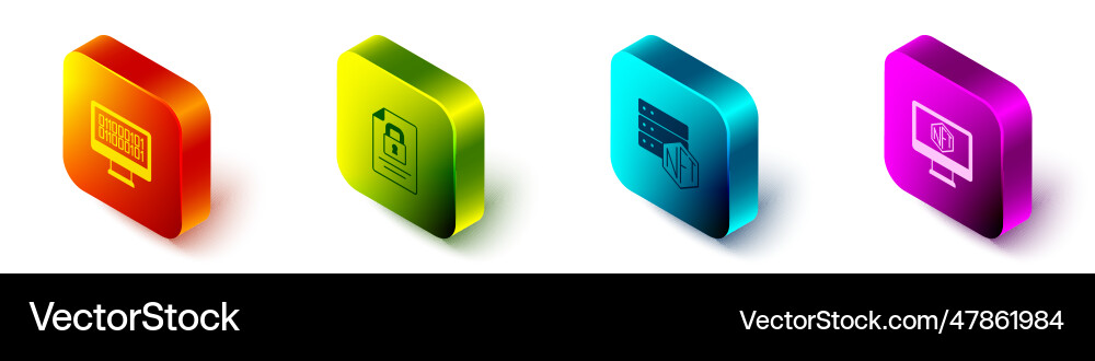 Set isometric binary code document and lock nft Set isometric binary code document and lock nft vector image