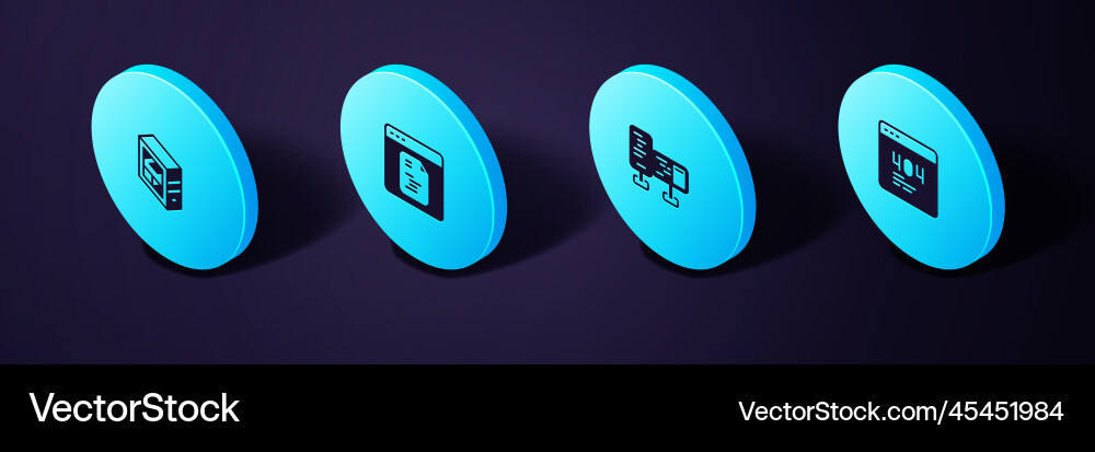 Set isometric page with a 404 error computer Set isometric page with a 404 error computer vector image