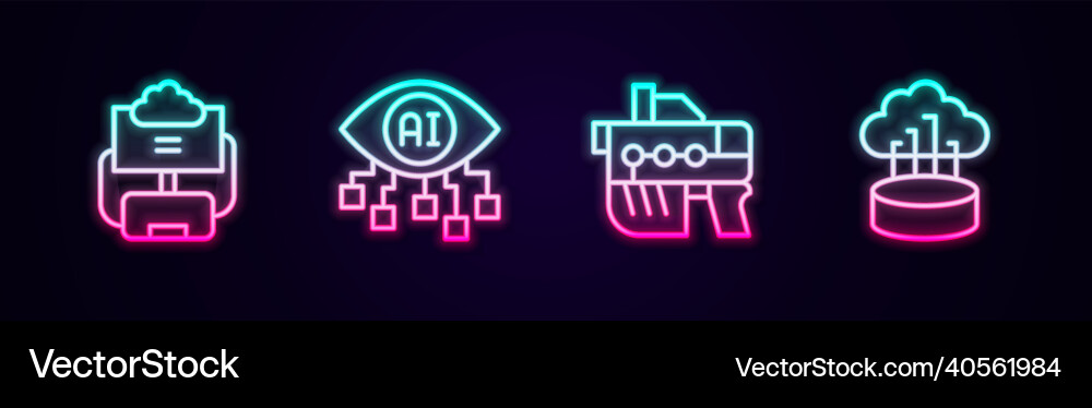 Set line cloud database computer vision Vector Image