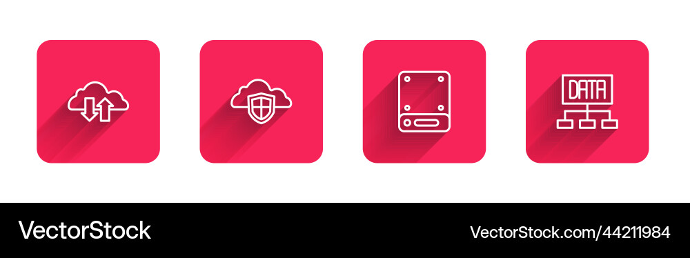 Set line cloud download and upload shield server Set line cloud download and upload shield server vector image