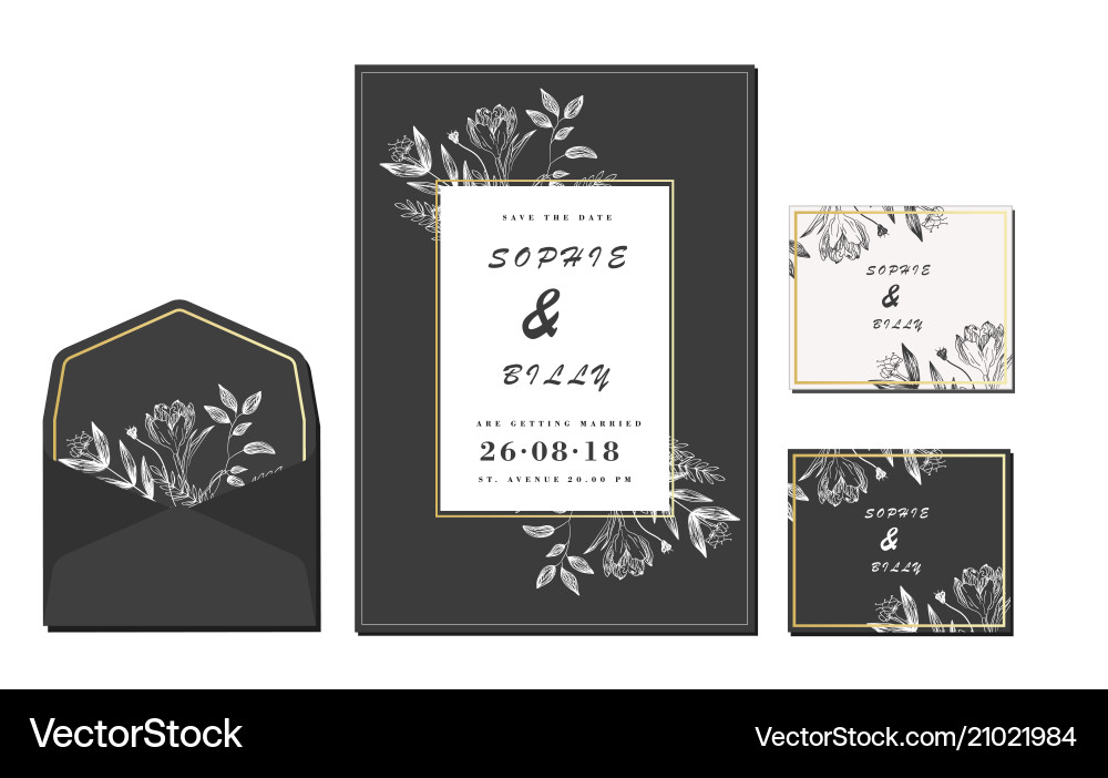 Set of card with flower rose leaves wedding Set of card with flower rose leaves wedding vector image