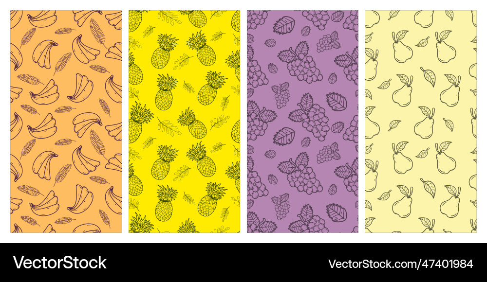 Set of seamless pattern banana pineapple grape Set of seamless pattern banana pineapple grape vector image