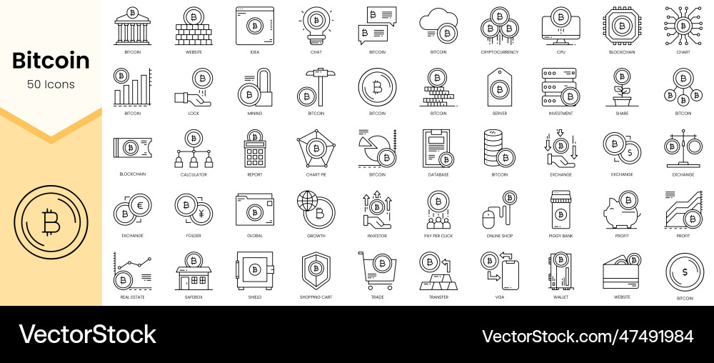 Simple outline set of bitcoin icons linear style Vector Image