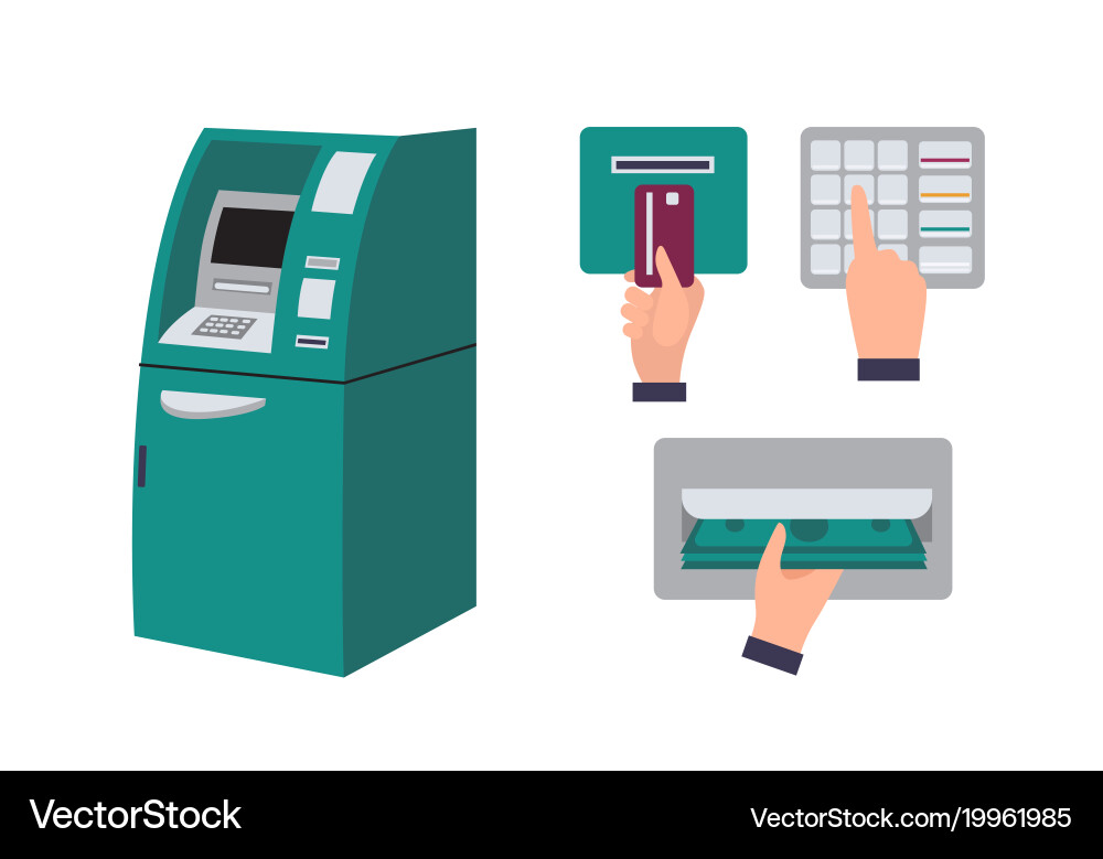 Automated teller machine and hand inserting credit Vector Image