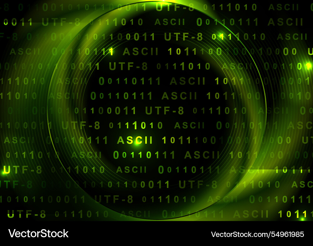 Bright green glowing tech background with binary Bright green glowing tech background with binary vector image