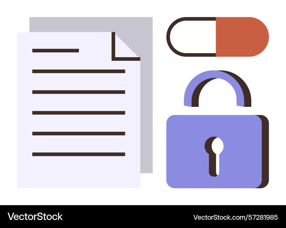 Document padlock and capsule representing data Document padlock and capsule representing data vector image