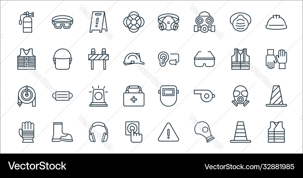 Flat rescue and protective line icons linear set Vector Image