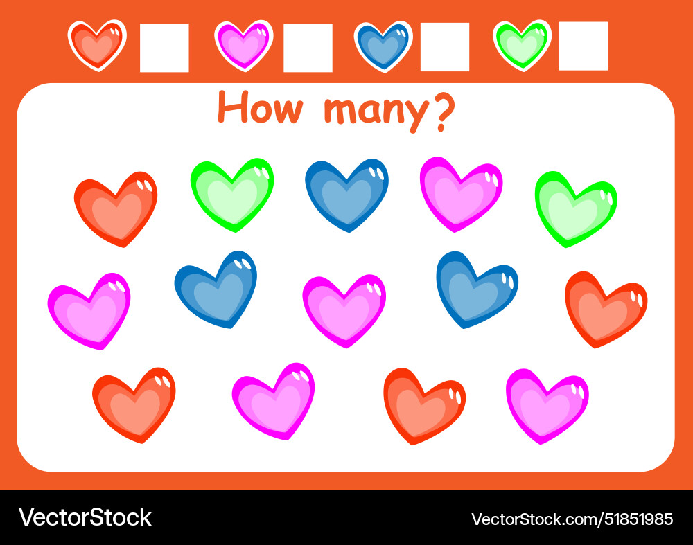 How many hearts are there counting game How many hearts are there counting game vector image