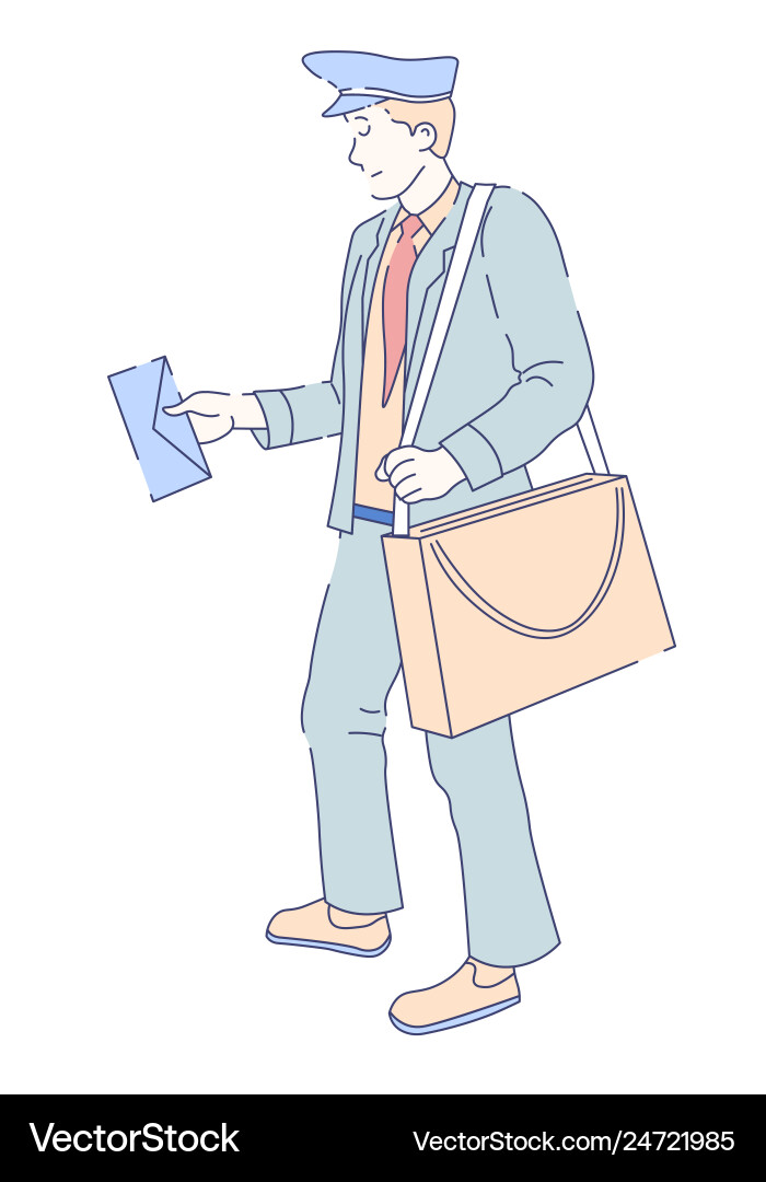 Mailman with bag and letter post officer delivery Mailman with bag and letter post officer delivery vector image
