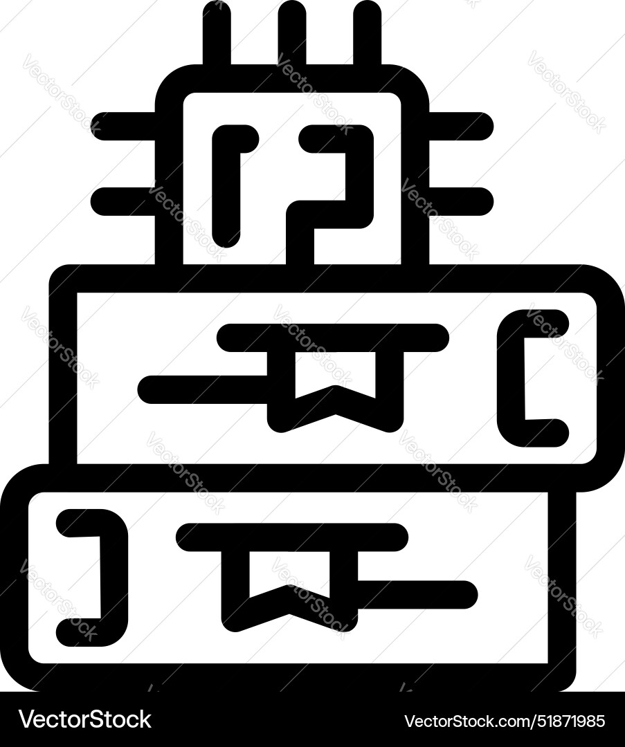Microchip standing on books symbolizing artificial vector image