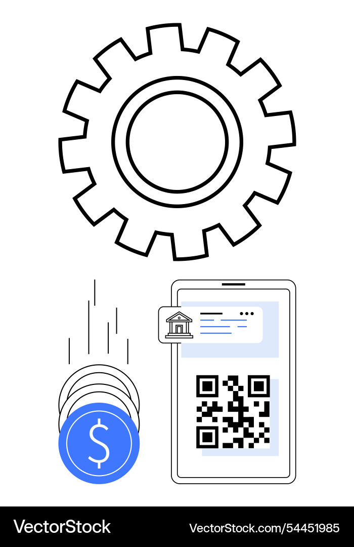 Mobile payment transaction with qr code and gear Mobile payment transaction with qr code and gear vector image