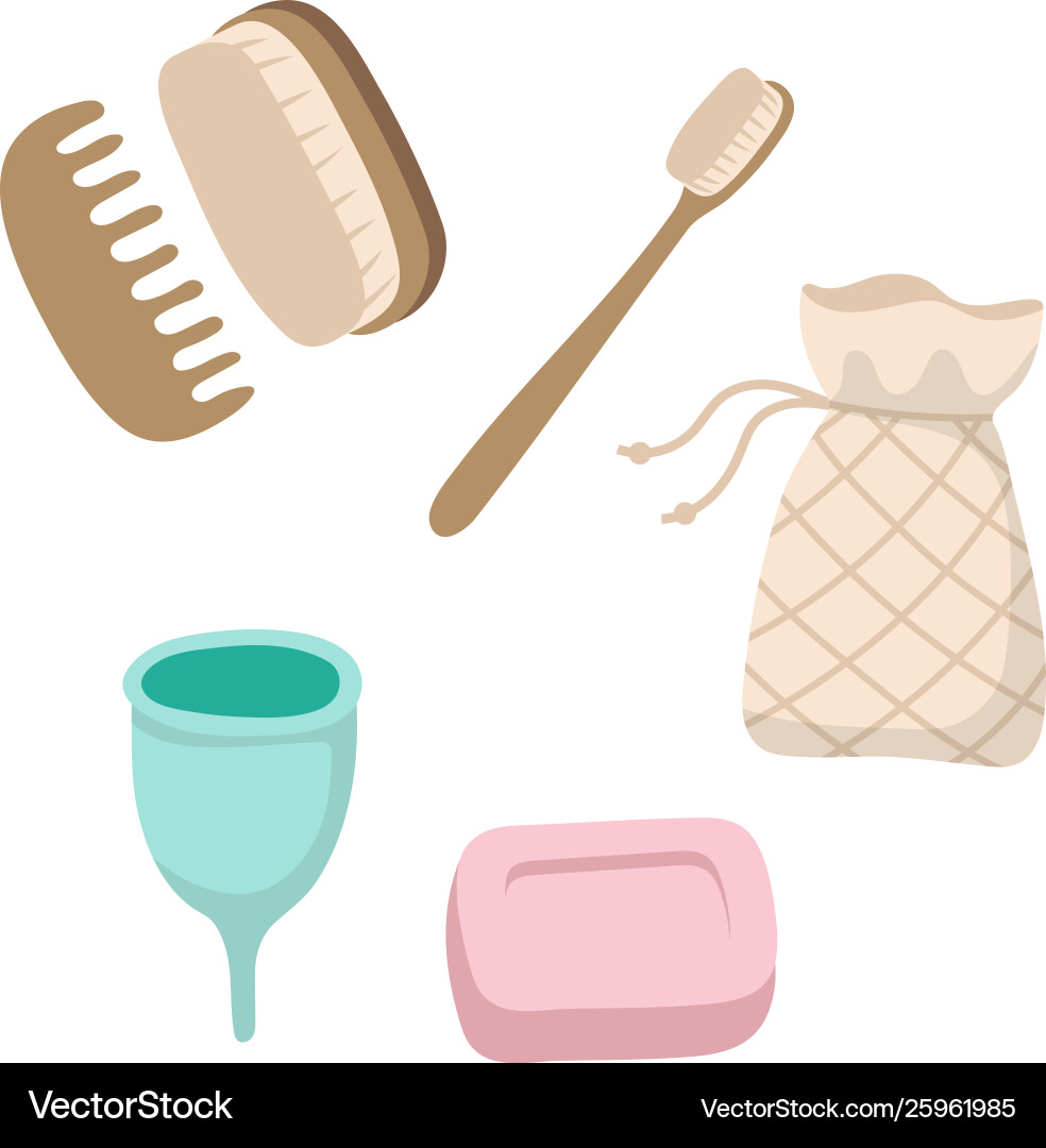 Set ökologische Hygieneartikel - Holz Set ökologische Hygieneartikel - Holz vektorbild