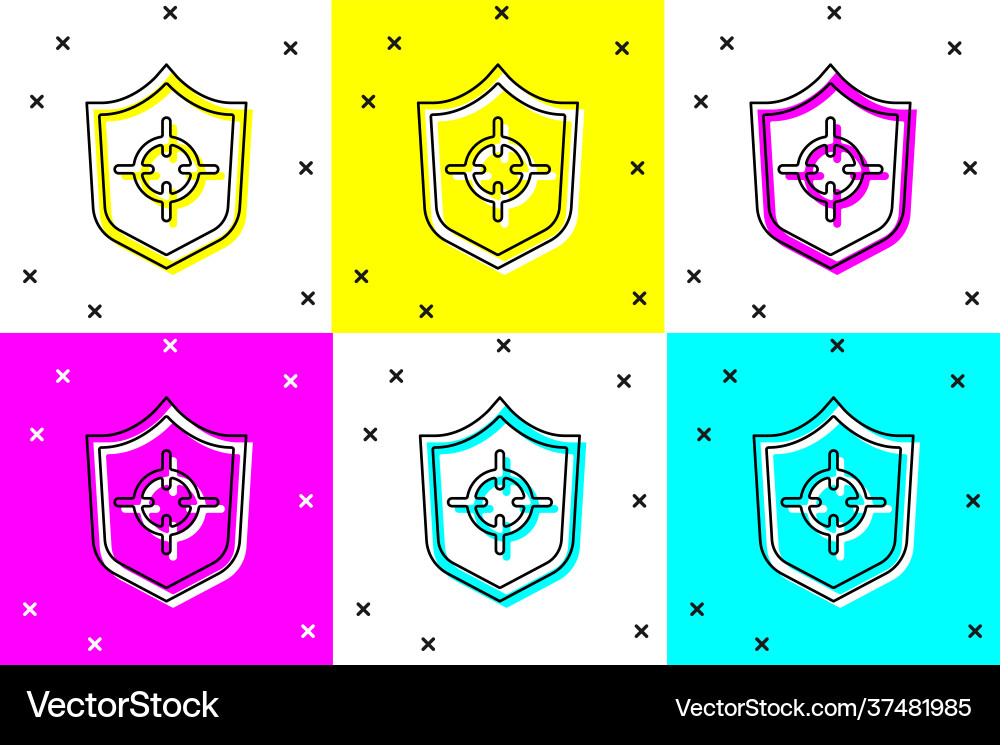 Set shield icon isolated on color background Set shield icon isolated on color background vector image