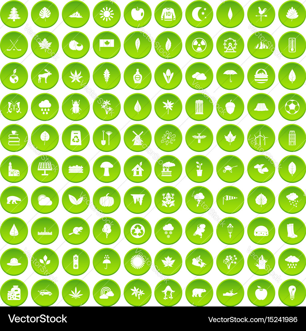 100 leaf icons set green circle Vector Image