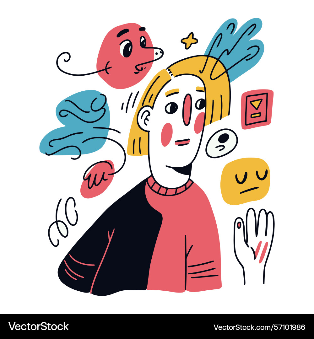 Abstract portrait with floating shapes expressing vector image