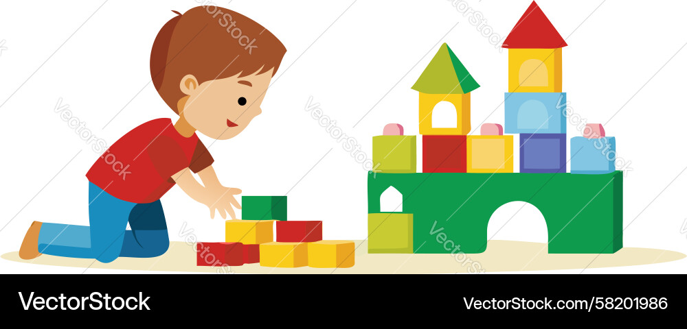 Child Building with Blocks Vector Image